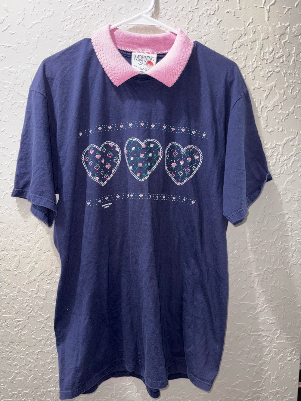 Vintage 90s Morning Sun Heart & Floral Collared Tee